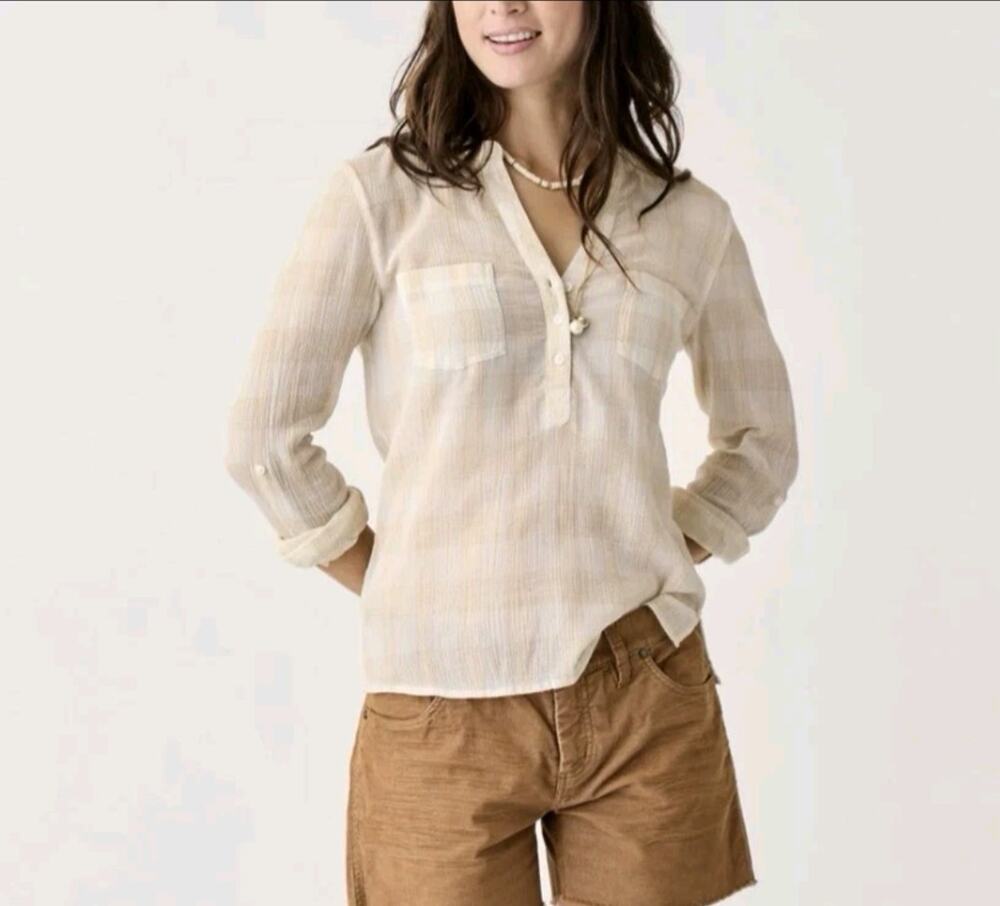 Carve Designs Womens Roll Tab Dylan Gauze Crepe Plaid Lightweight Shirt Large